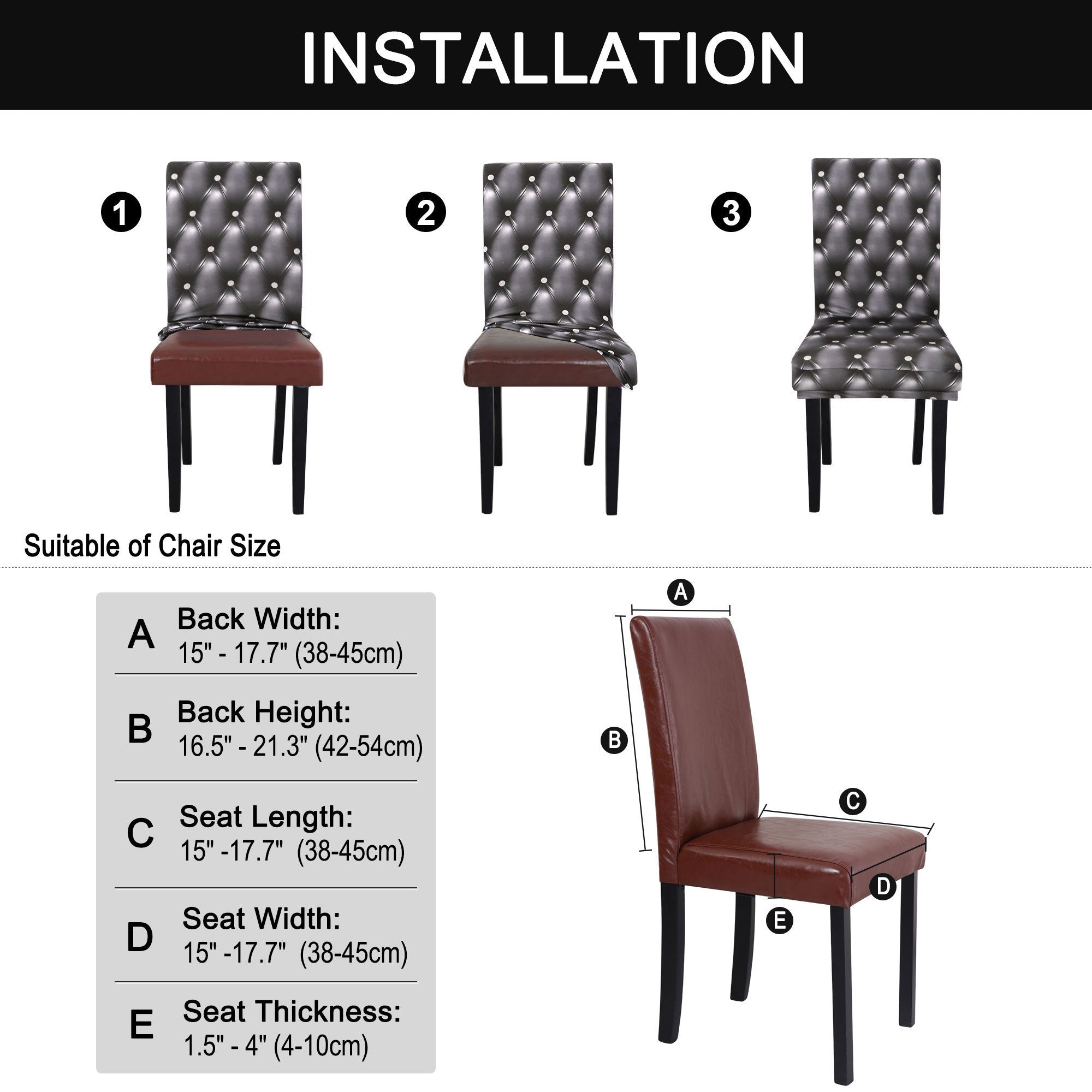 Unique Bargains Stretch Polyester Dining Chair Covers Set of 6, Dark Gray