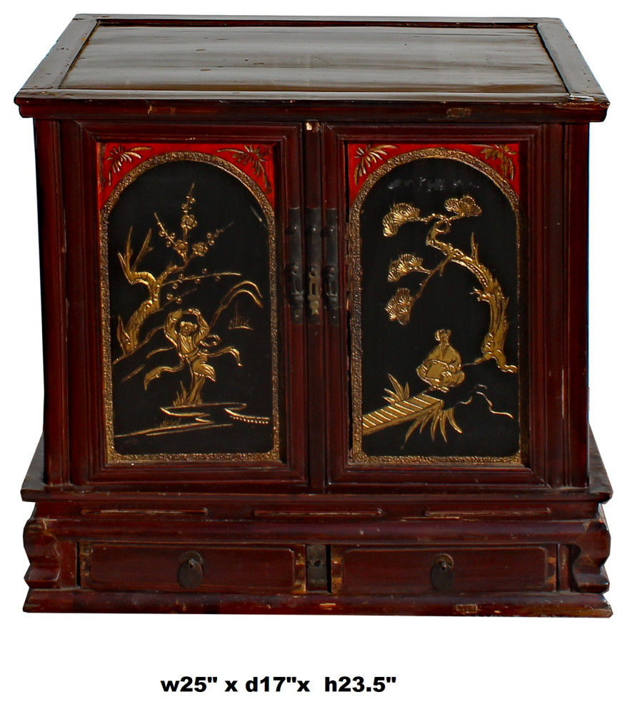 Chinese Vintage Fujian Golden Carving Low Table Cabinet Hcs5860   Asian   Accent Chests And Cabinets   by Golden Lotus Antiques  Houzz