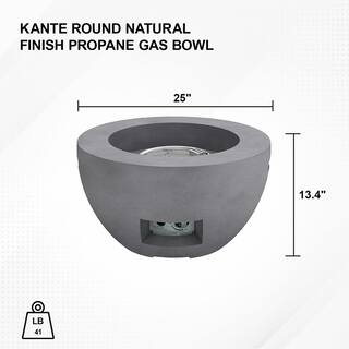 KANTE 25 in. W x 13.4 in. H Outdoor Round Concrete Metal Propane Gas Modern Smokeless Bowl Fire Pit Table in Natural Finish CT-GFP-B01-81921