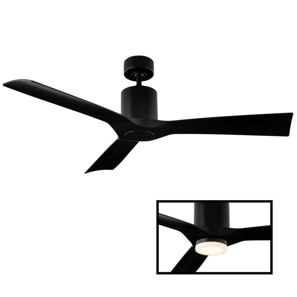 Modern Forms Aviator IndoorOutdoor 3Blade Smart Downrod Ceiling Fan 54 in Matte Black LED Light Kit Adaptable with Remote