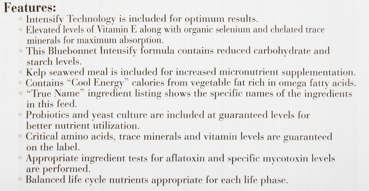 Bluebonnet Feeds Intensify Total Advantage Complete Low Starch Horse Feed