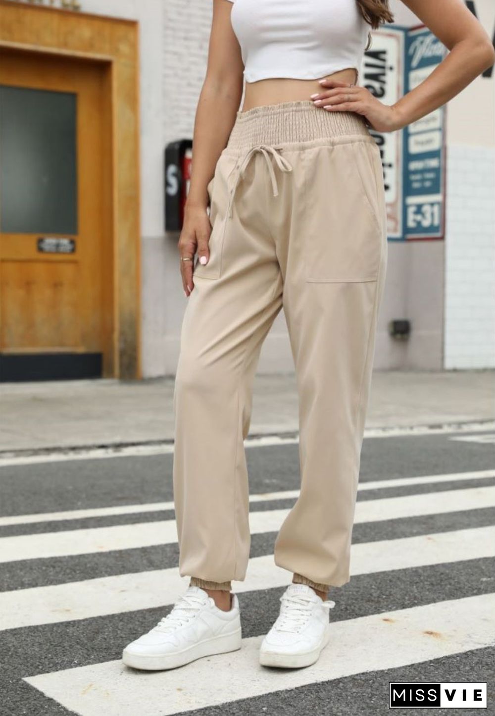 Shirred Waist Jogger Pants