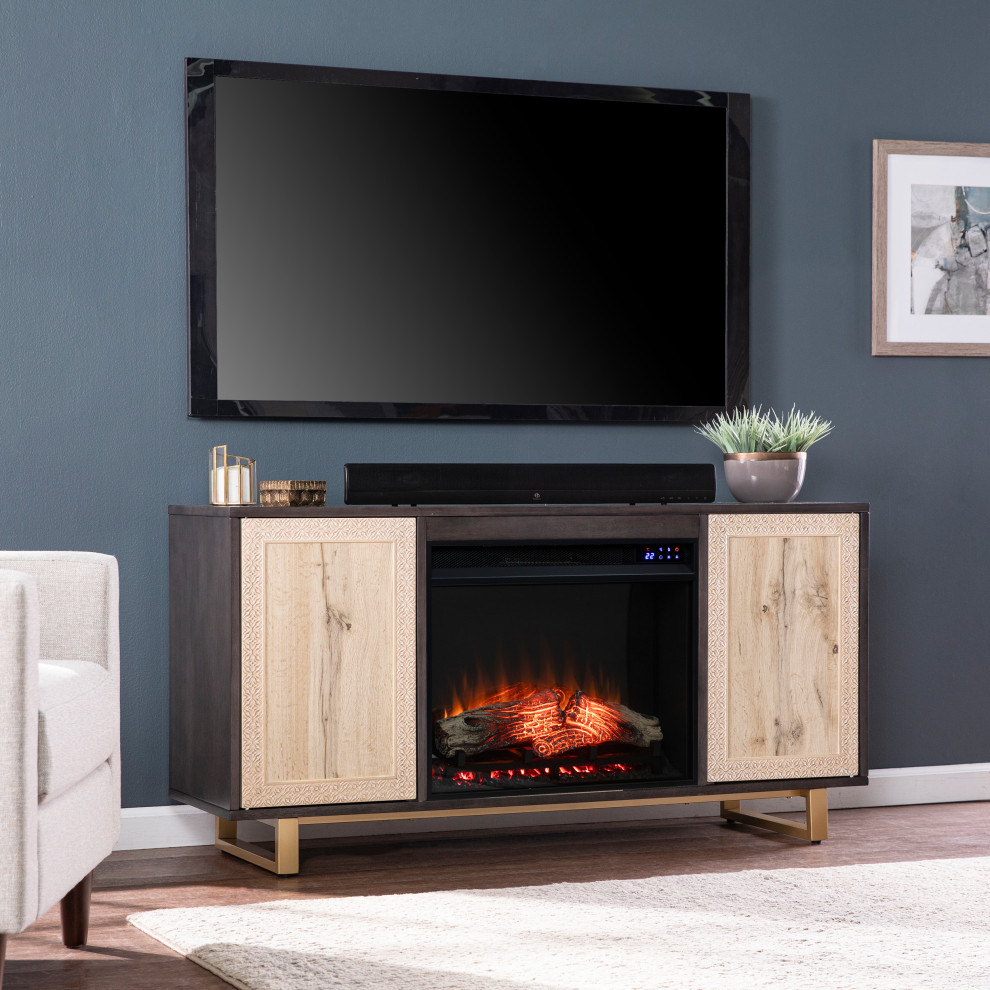 Bebington Touch Screen Electric Media Fireplace With Carved Details   Contemporary   Entertainment Centers And Tv Stands   by SEI  Houzz