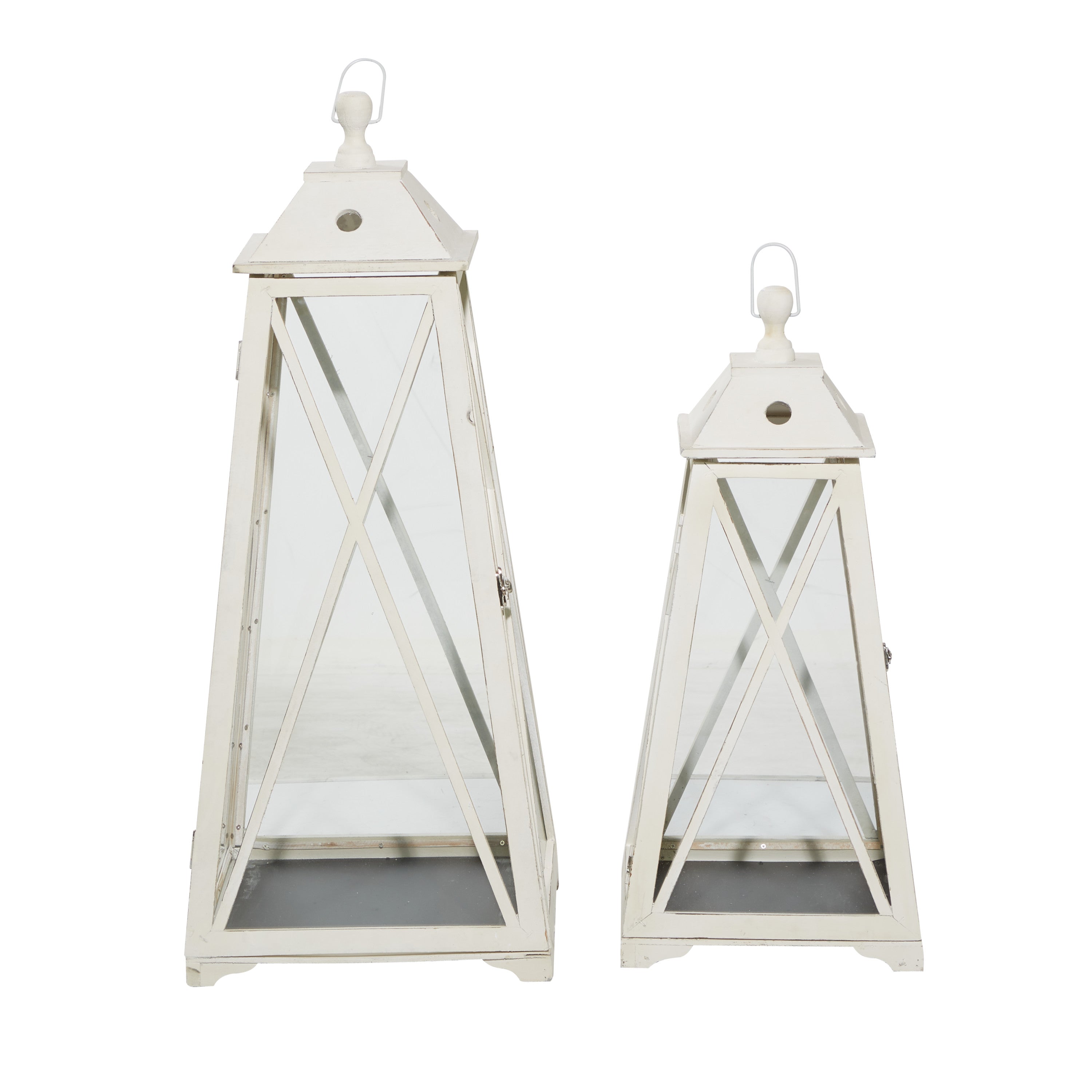 DecMode 2 Holder Cream Metal Lighthouse Style Candle Lantern， Set of 2