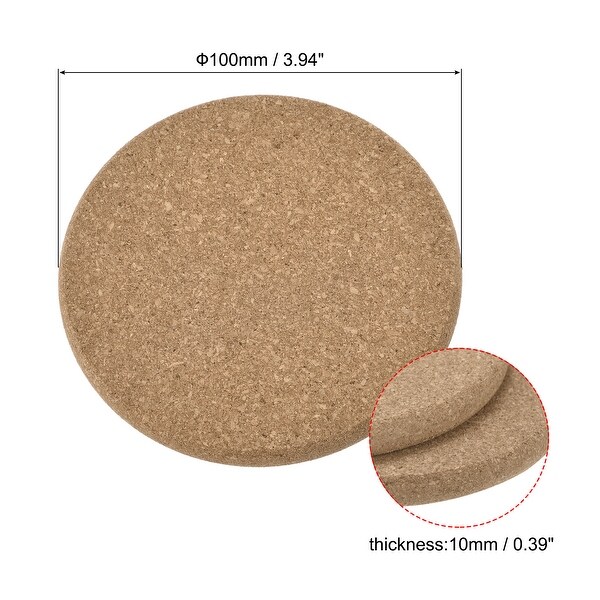 100mm Round Coasters 10mm Thick Cork Cup Mat Pad Round Edge 5pcs - Wood