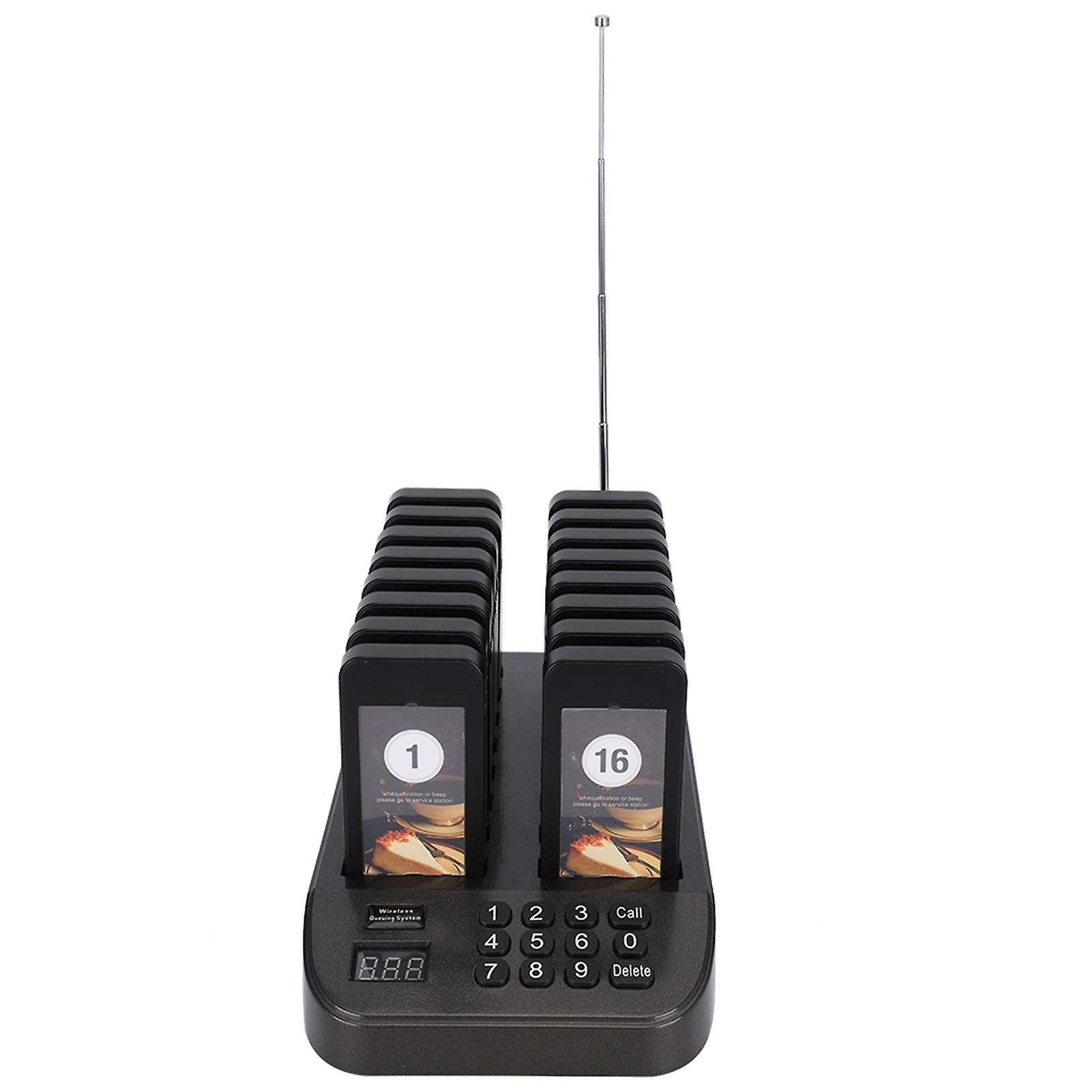 Calling Pager System Vibration Led Guest Waiting Calling System 1 Transmitter 16 Pagers(uk Plug 100~240v )