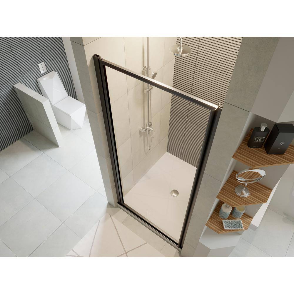 Coastal Shower Doors Legend 21.625 in. to 22.625 in. x 64 in. Framed Hinged Shower Door in Matte Black with Clear Glass L22.66O-C