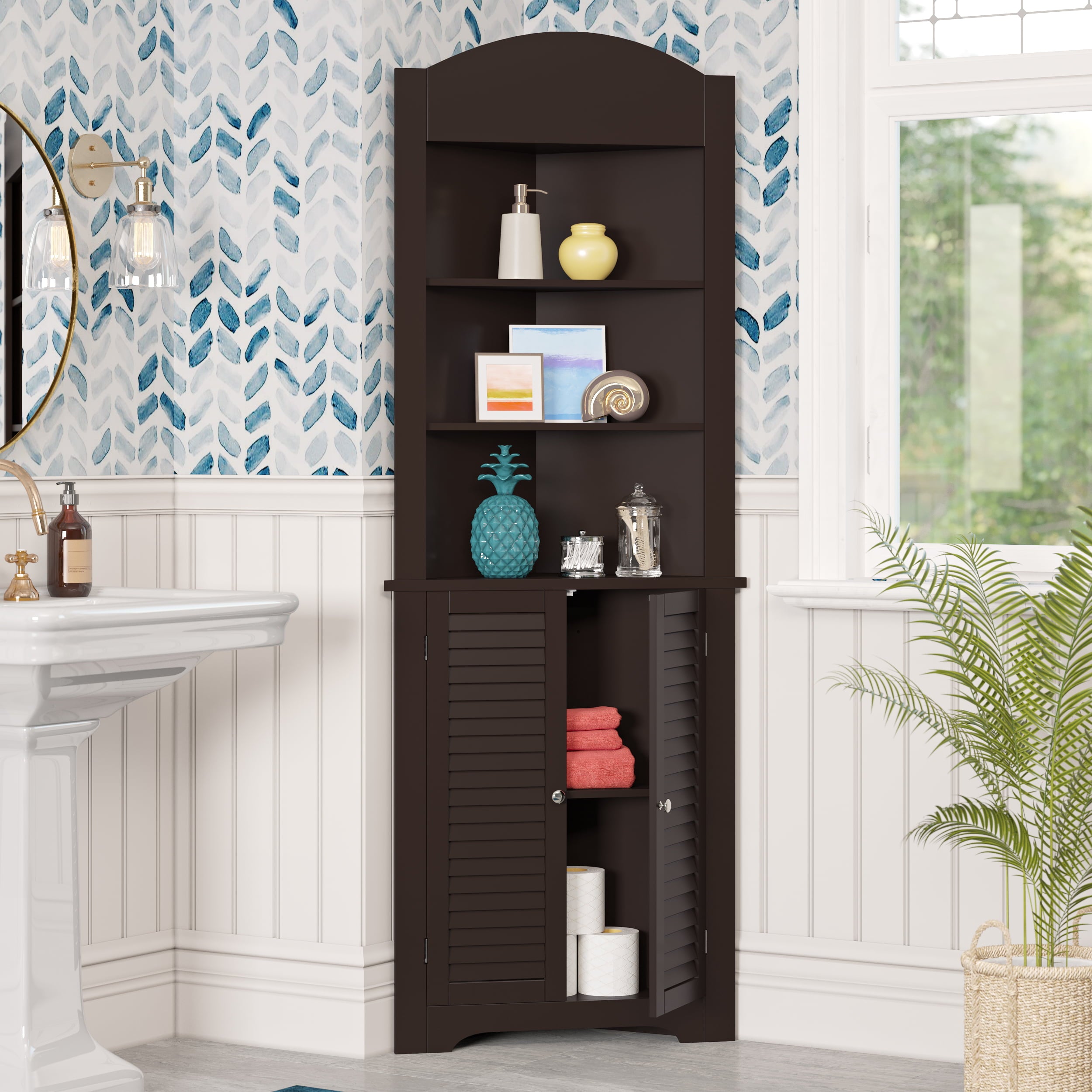 RiverRidge Home Ellsworth Collection - Tall Corner Storage Cabinet, Espresso