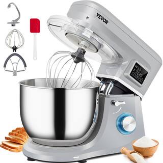 VEVOR Stand Mixer 660W Electric Dough Mixer with 6 Speeds LCD Screen Timing Food Mixer with 7.4 Qt. Stainless Steel Bowl Gray ZRLLSJBJHHDFJRBTRV1