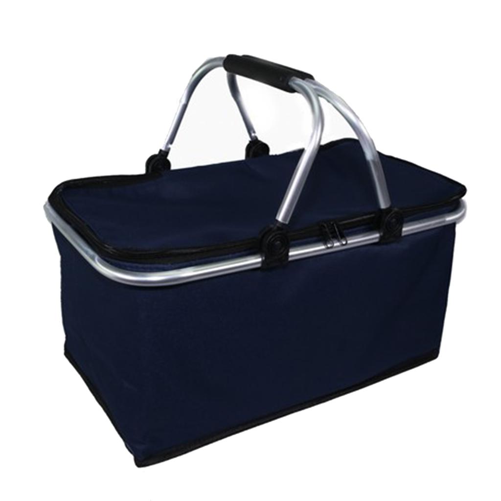 Large ， Collapsible and Insulated Lunch storage Leakproof Bag for Camping， Picnic， BBQ， Activities - Dark Blue， 43 x 24cm