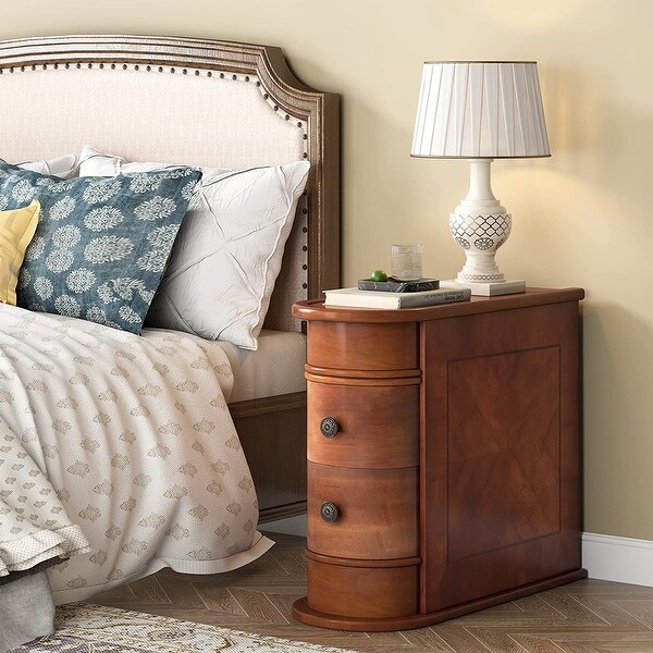 Solid Wood End Table， Two-drawer， Vintage Brown