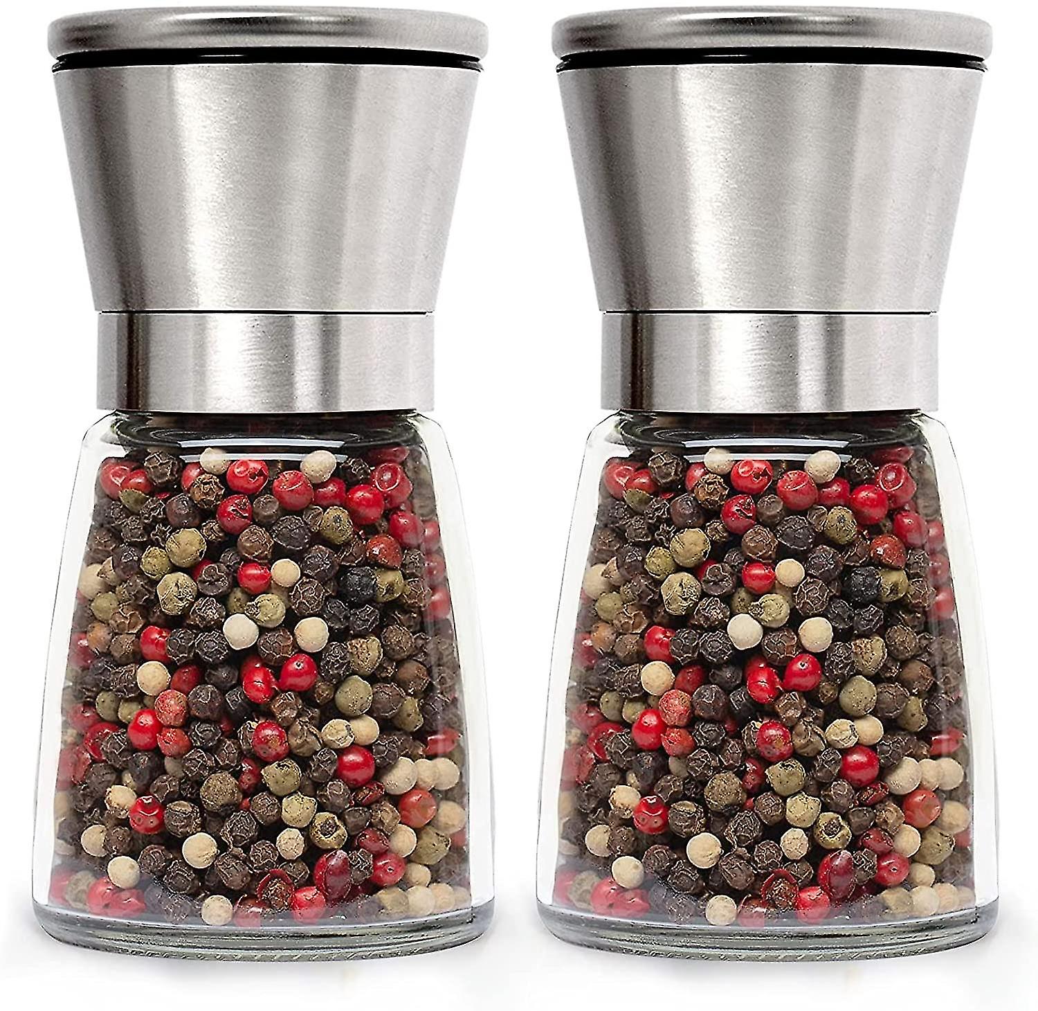 Salt And Pepper Grinder Set， Stainless Steel Pepper Mill Set With Transparent