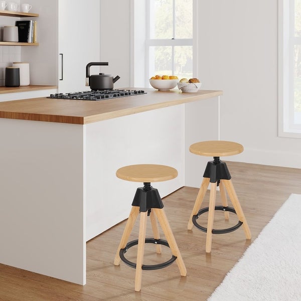 Swivel Adjustable Height Solid Wood Counter Stool - 27.6