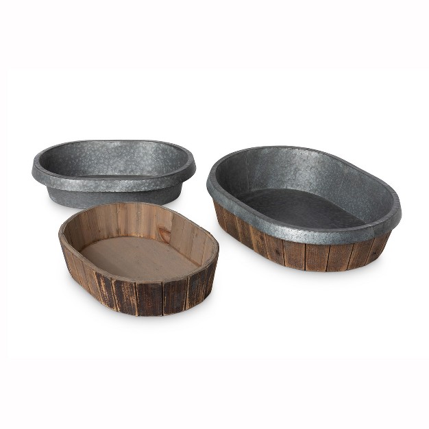 Park Hill Collection Galvanized Lined Wooden Oval Trays