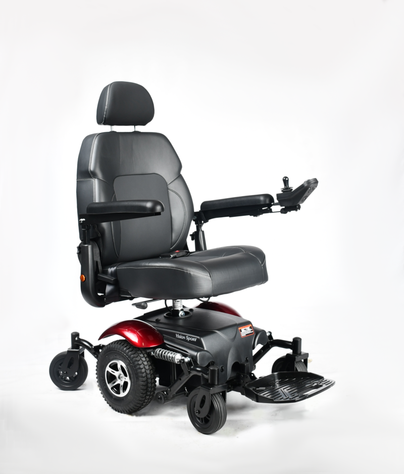 Merits P326A Vision Sport Folding Power Wheelchair - up to 135° Recline, 300lbs Weight Capacity, Solid Anti Flat Tires