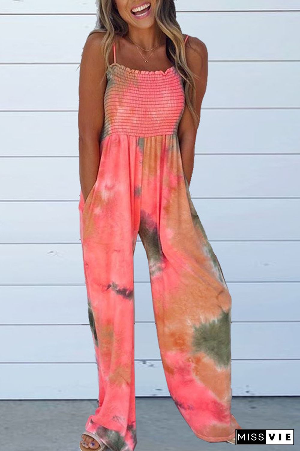 Tie Dye Print Suspenders Jumpsuit