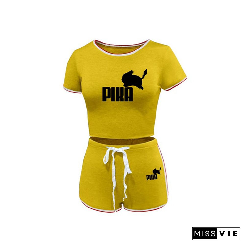 New High Quality Women Fashion Casual Two Piece Set Short Sleeves T-Shirt & Skinny Shorts Pants Sets Beach And Gym Suits Outfits