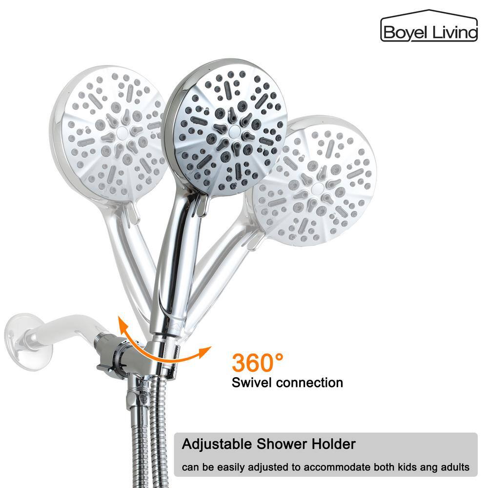 Boyel Living 5-Spray Patterns 5 in. High Pressure Wall Mount Handheld Shower Head with 2.5 GPM and 59 in. Long Hose TWHSB015-5CH