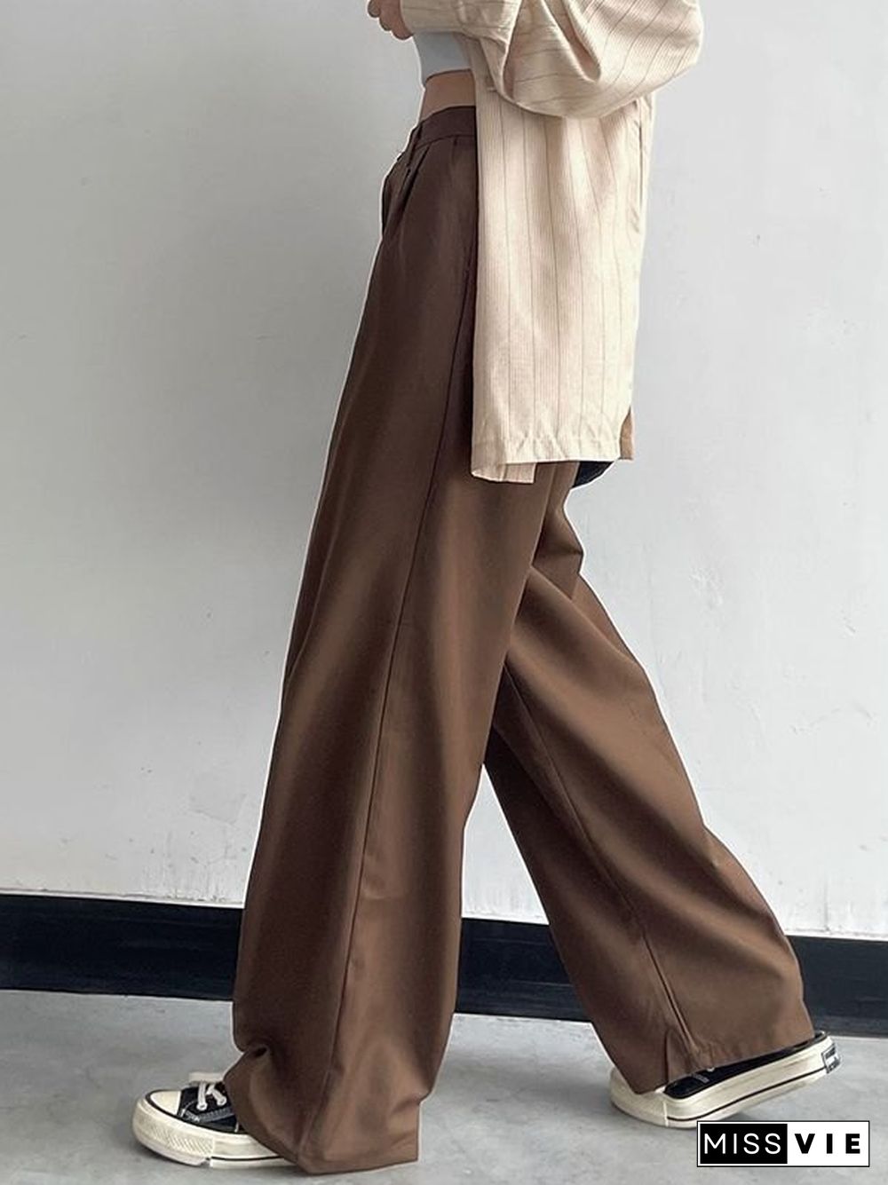 Basic Casual Straight Leg Tailored Pants