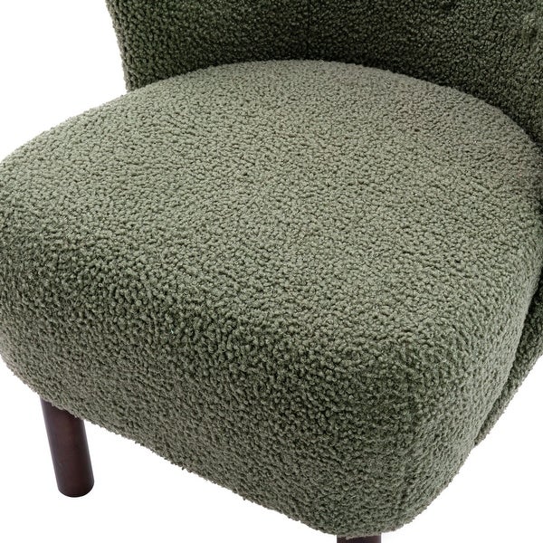 Accent Chair Lambskin Sherpa Wingback Tufted Side Chair with Solid Wood Legs