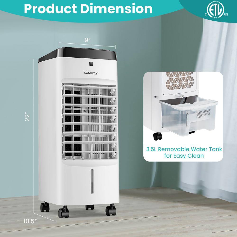 Costway 4-in-1 9'' x 10.5'' x 22'' Plastic Evaporative Air Cooler wFan  Humidifier Remote Control Ice Packs White ES10141US-WH