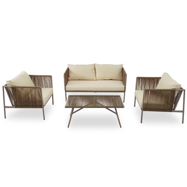 Beige AllWeather Woven Rope Outdoor Conversation Sofa Set