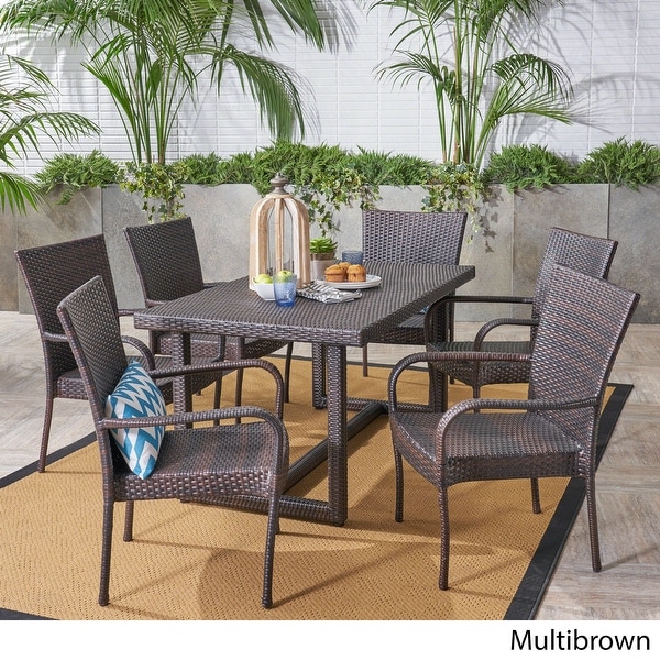 Melville Outdoor 7 Piece Wicker Dining Set by Christopher Knight Home