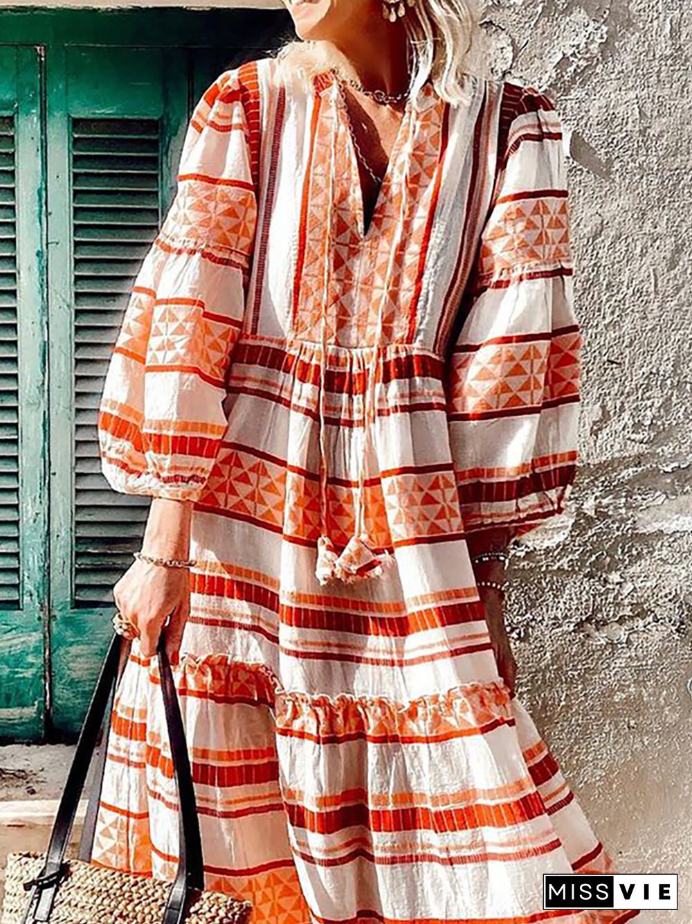 Long Sleeve Geometric Weaving Dress