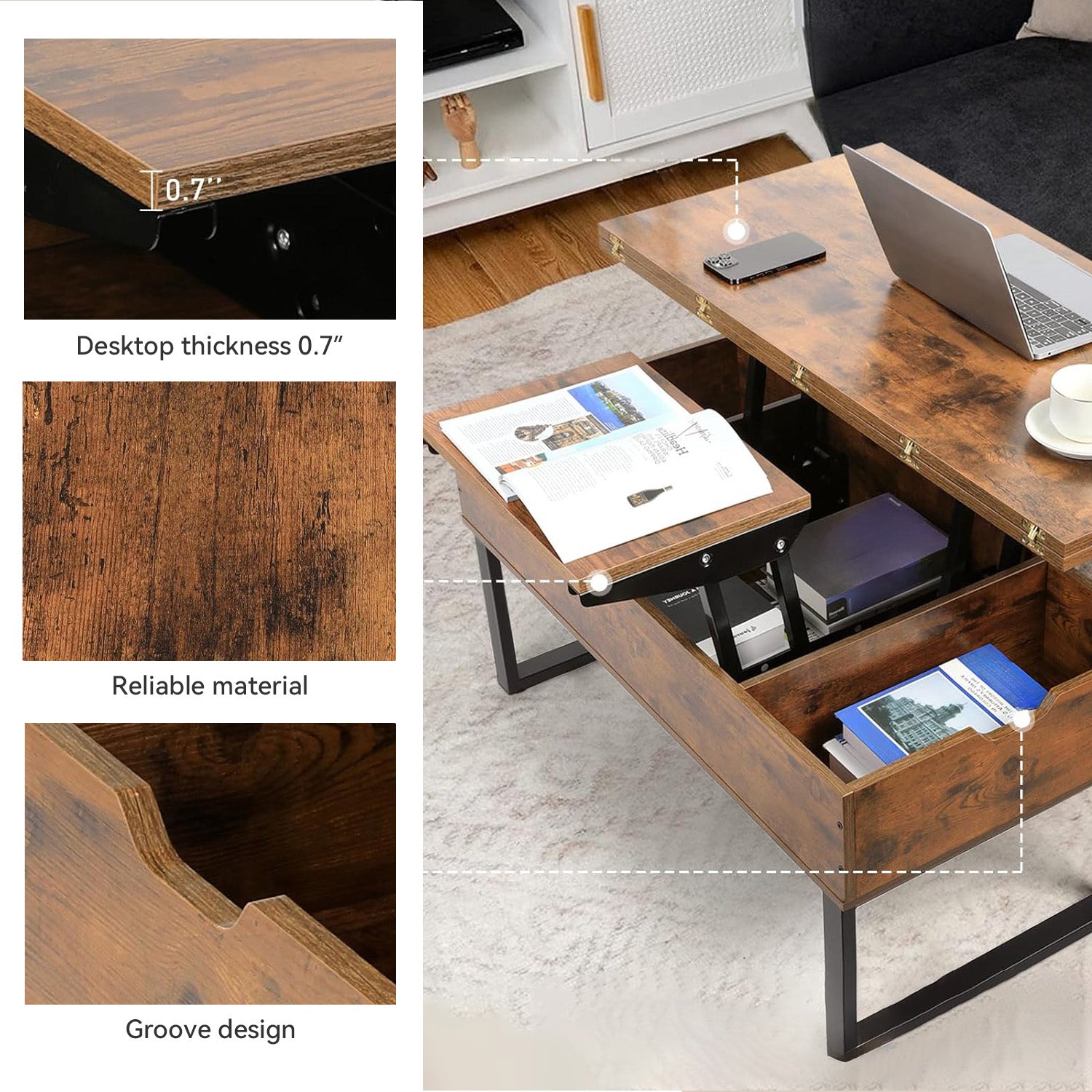 Lift Top Coffee Table Modern Lift Dining Table 3 in 1 with Storage