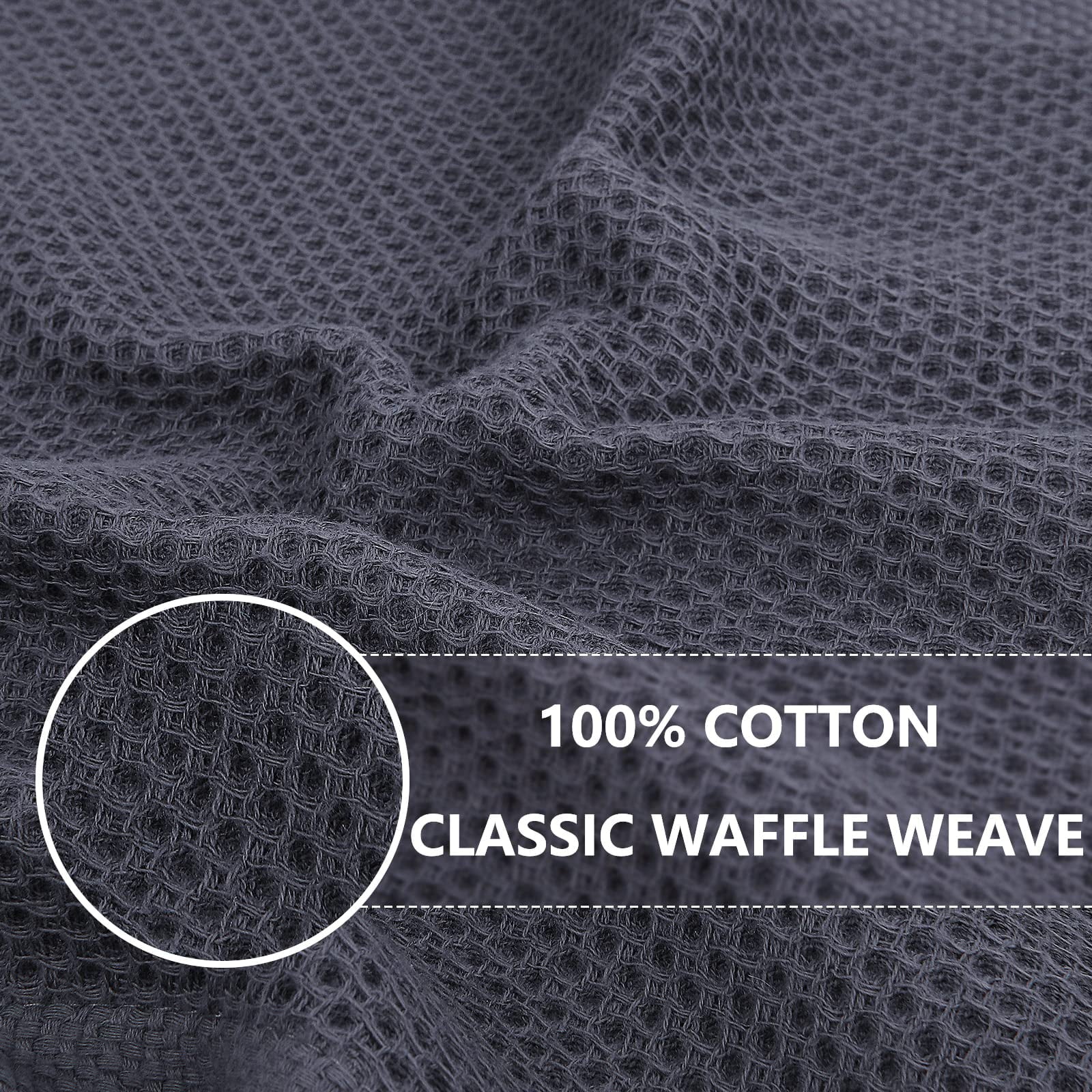 Smiry 100% Cotton Waffle Weave Kitchen Dish Cloths， Ultra Soft Absorbent Quick Drying Dish Towels， 12x12 Inches， 6-Pack， Dark Grey