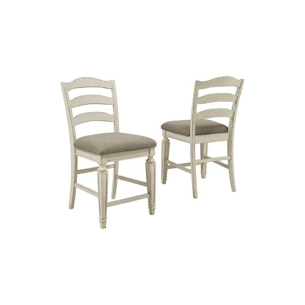 Realyn Upholstered Barstool Set of 2， Chipped White - Counter Height Barstool