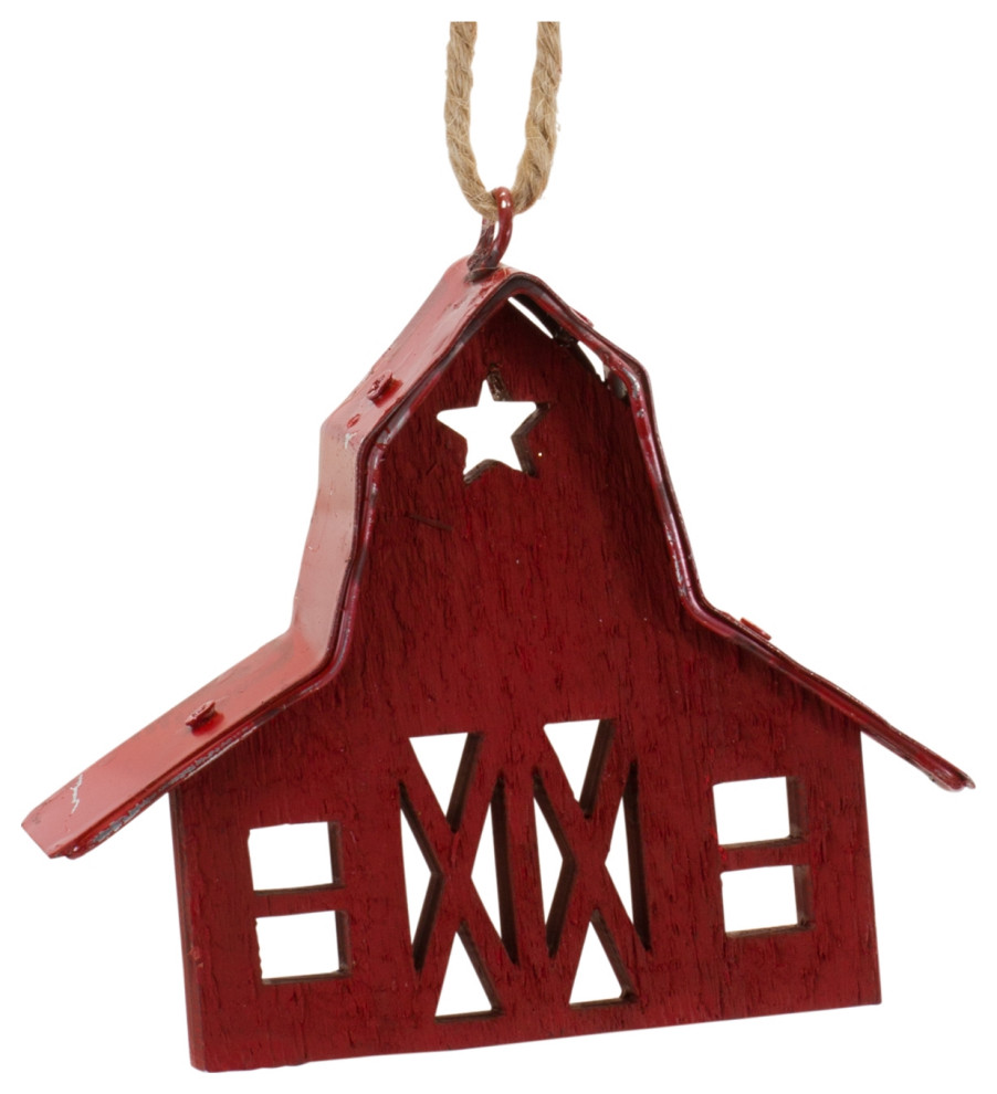 Barn Ornament (Set Of 24) 3 quotH  5 quotH Wood   Transitional   Christmas Ornaments   by Kolibri Decor  Houzz