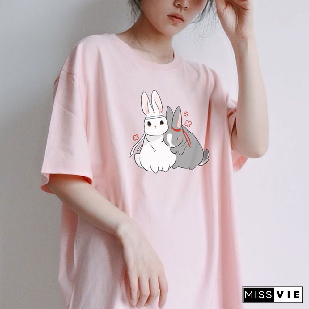 Cute Rabbit Print Pocket Hoodie