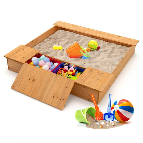 Costway 85602149 Kids Wooden Sandbox with Bench Se...