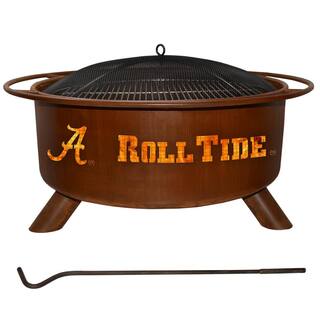 PATINA PRODUCTS Alabama 29 in. x 18 in. Round Steel Wood Burning Rust Fire Pit with Grill Poker Spark Screen and Cover F410