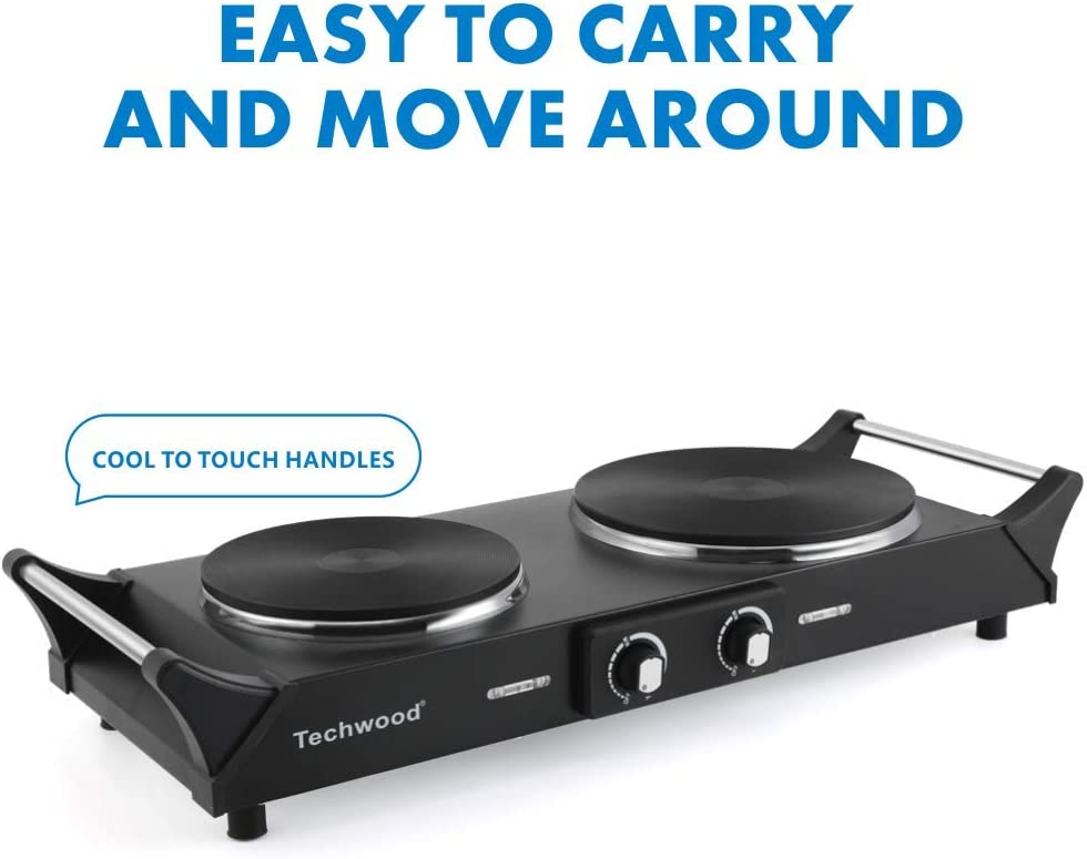 Techwood 1800W Hot Plate Portable Electric Stove Countertop Double Burner， Compatible for All Cookwares， 7.5” Cooktop