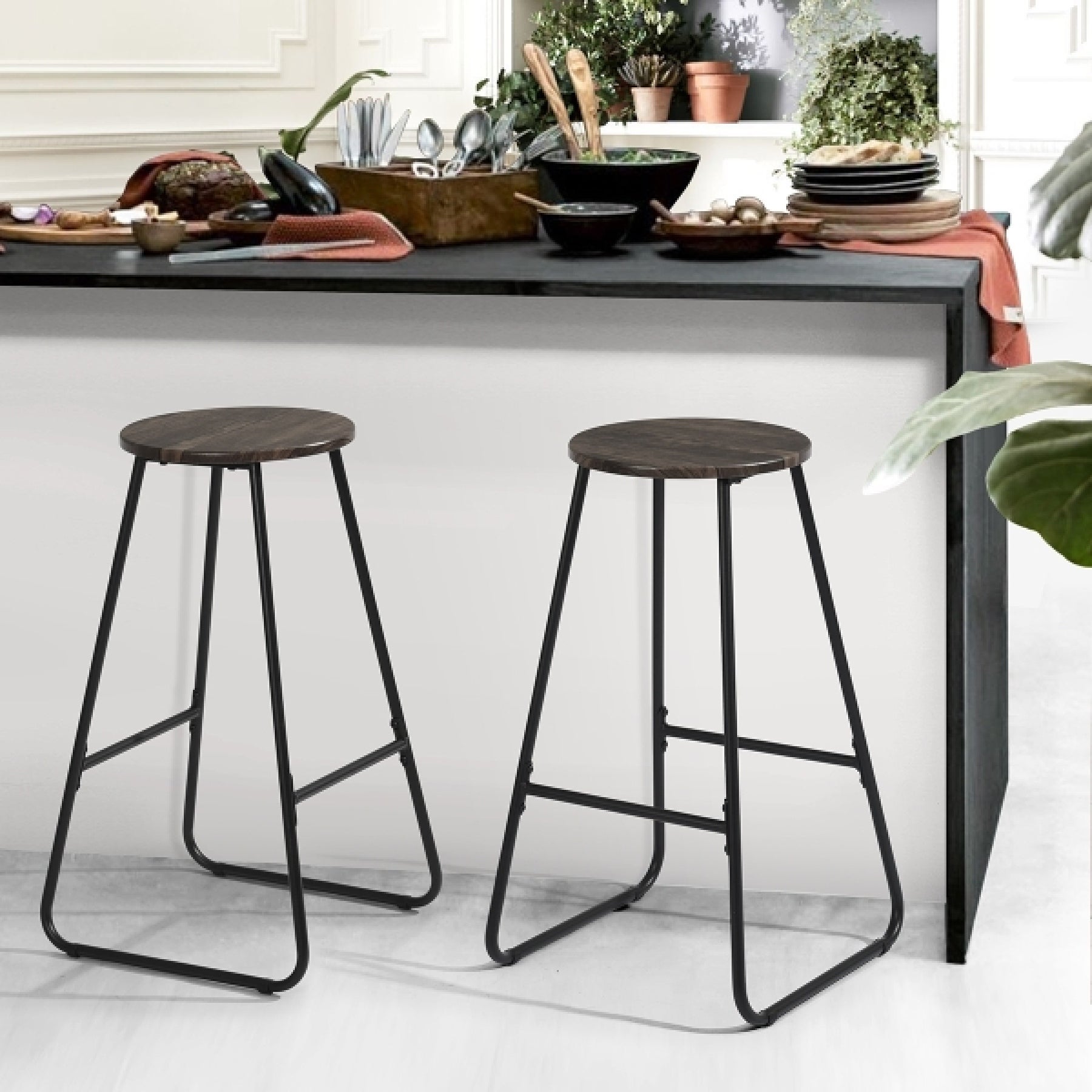 Armless Counter Stools MDF Seat with Metal Legs