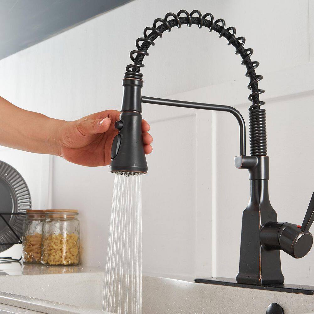 BWE Single-Handle Pull-Down Sprayer 3 Spray High Arc Kitchen Faucet With Deck Plate in Oil Rubbed Bronze A-94557-ORB