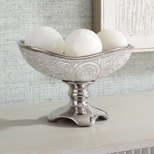 Dahlia Studios Circle Bling Silver Plating Ceramic Fruit Bowl