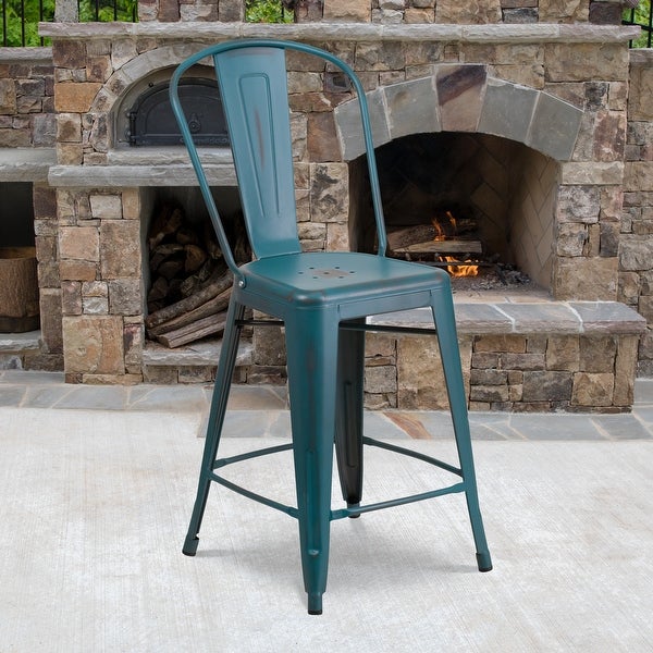 24-inch High Distressed Metal Indoor/Outdoor Counter Height Stool - 17.75