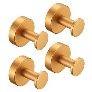 Zalerock Round 4-Piece Wall-Mounted Bathroom Robe Hook and Towel Hook with hidden mounting base in Gold YJ2004-4