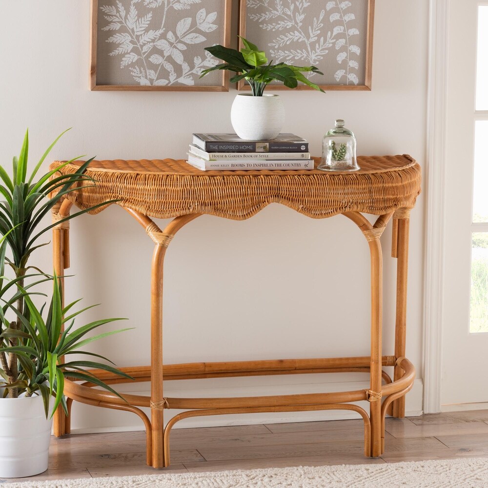 Wakana Modern Bohemian Natural Brown Rattan Console Table