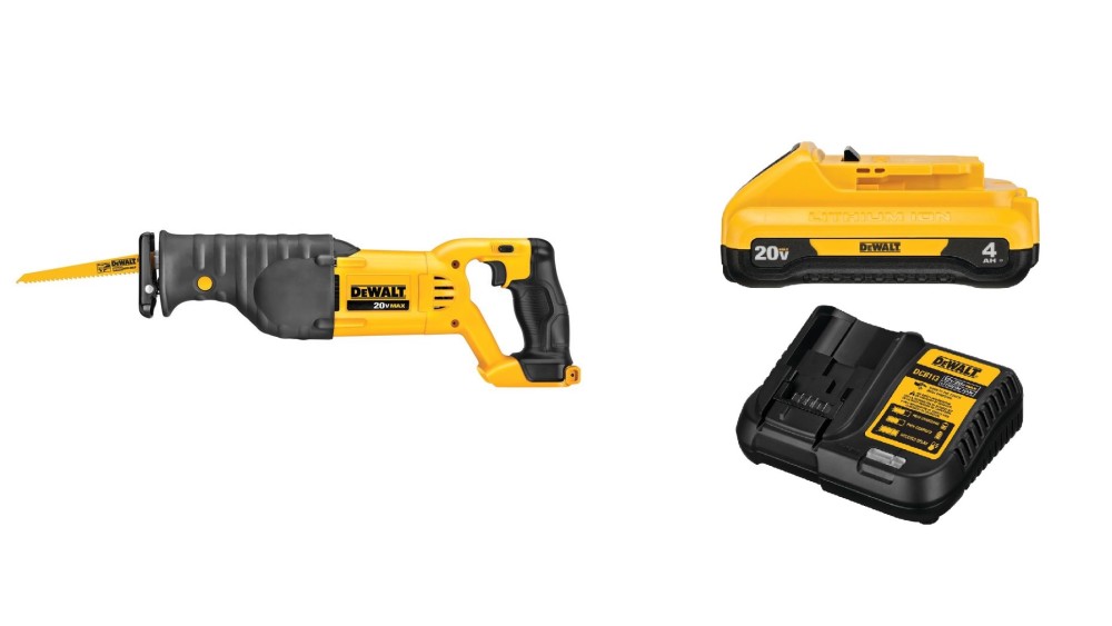 DEWALT 20V Max Reciprocating Saw with Compact 4Ah Battery Starter Kit Bundle ;