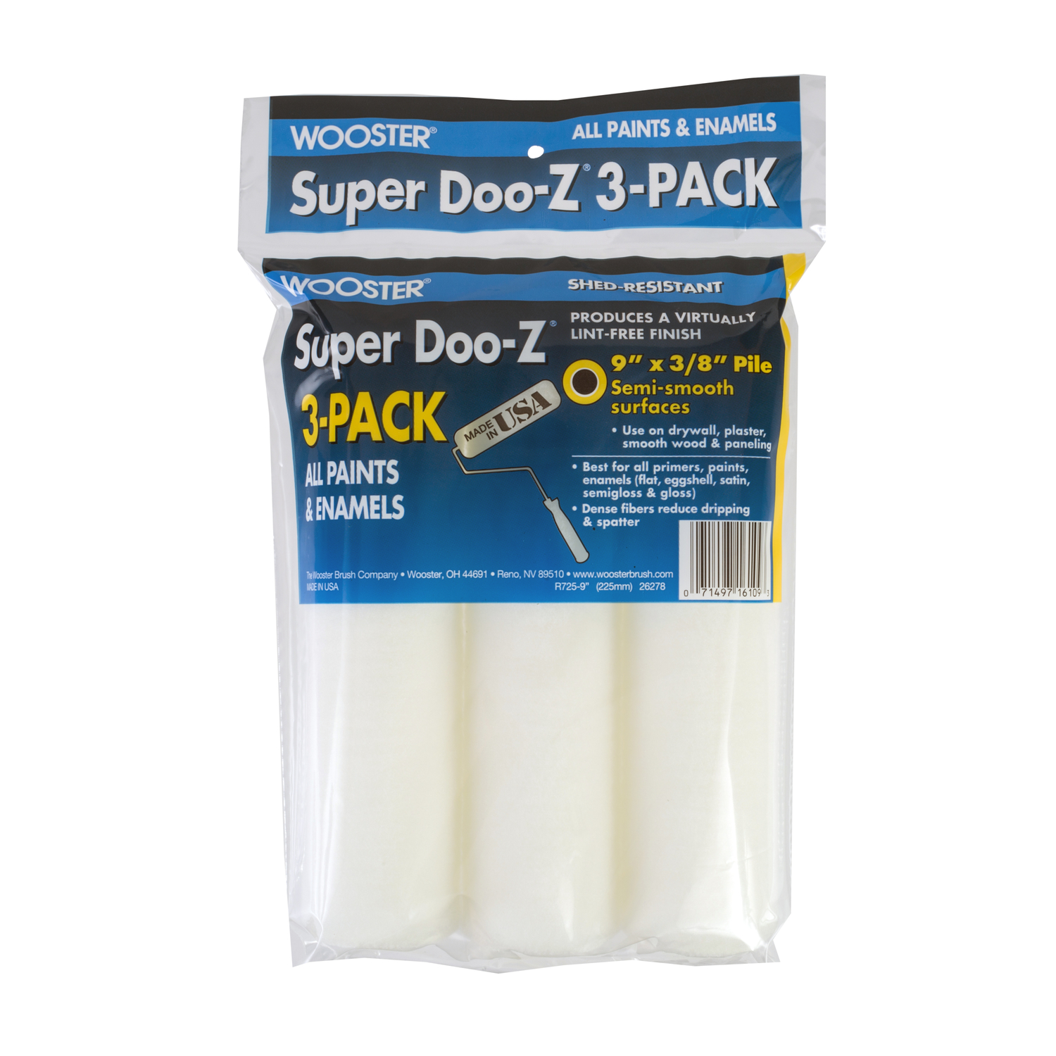 Wooster Super Doo-Z Fabric 9 in. W X 3/8 in. Paint Roller Cover 3 pk