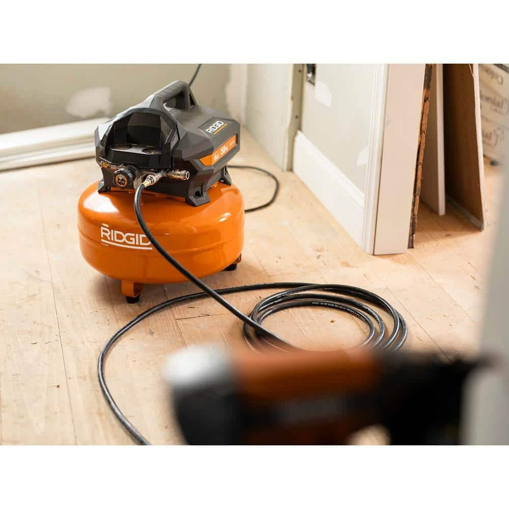 RIDGID 6 Gal. Portable Electric Pancake Air Compressor w/ 18GA Brad Nailer, 16GA Straight Finish Nailer, & 18GA Finish Stapler R69603FK