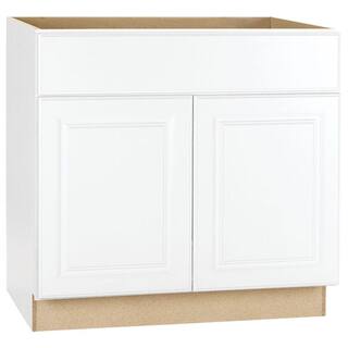 Hampton Bay Hampton 36 in. W x 24 in. D x 34.5 in. H Assembled Sink Base Kitchen Cabinet in Satin White KSB36-SW