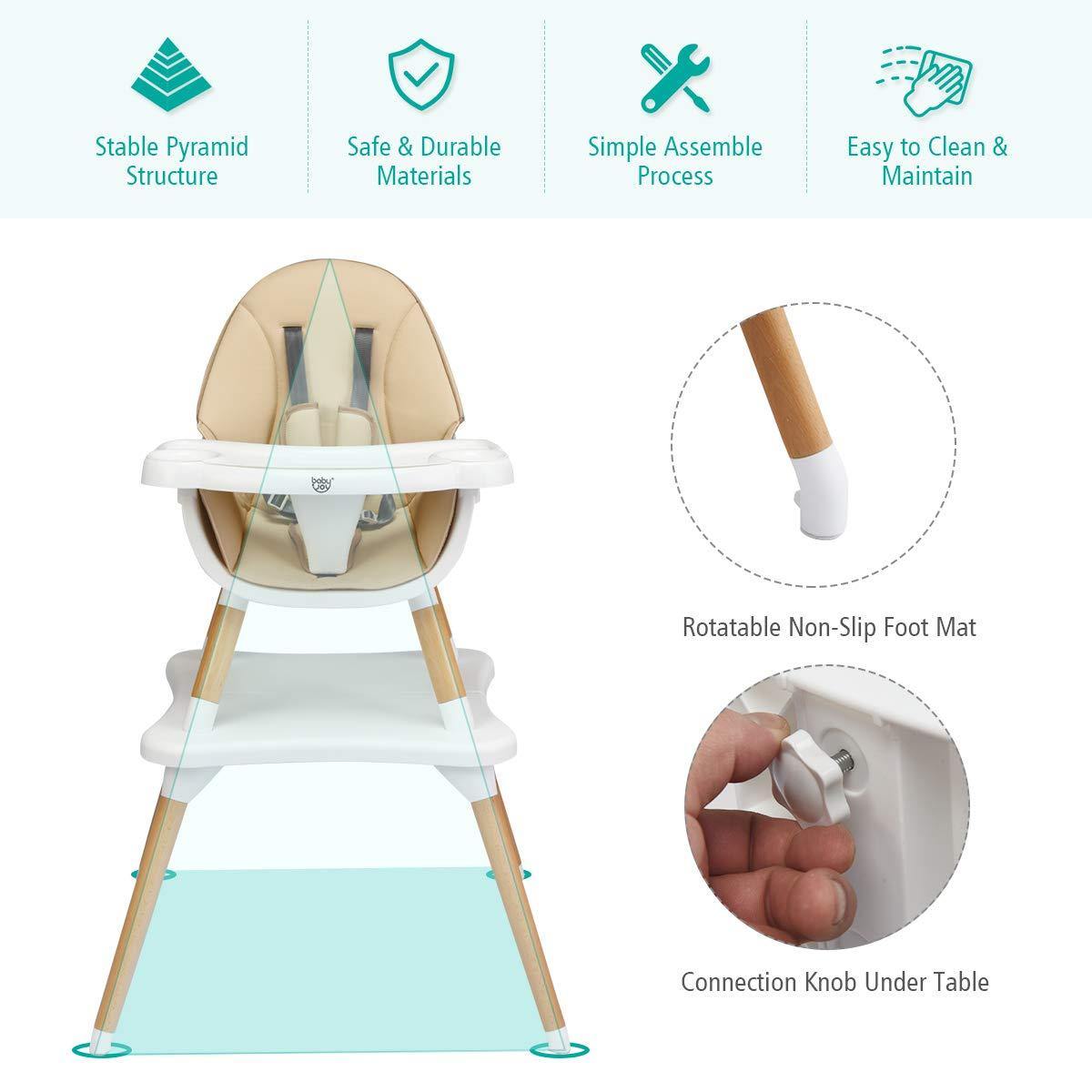 BABY JOY 5 in 1 High Chair, Baby Eat & Grow Convertible High Chair/Booster Seat/Toddler Chair & Table