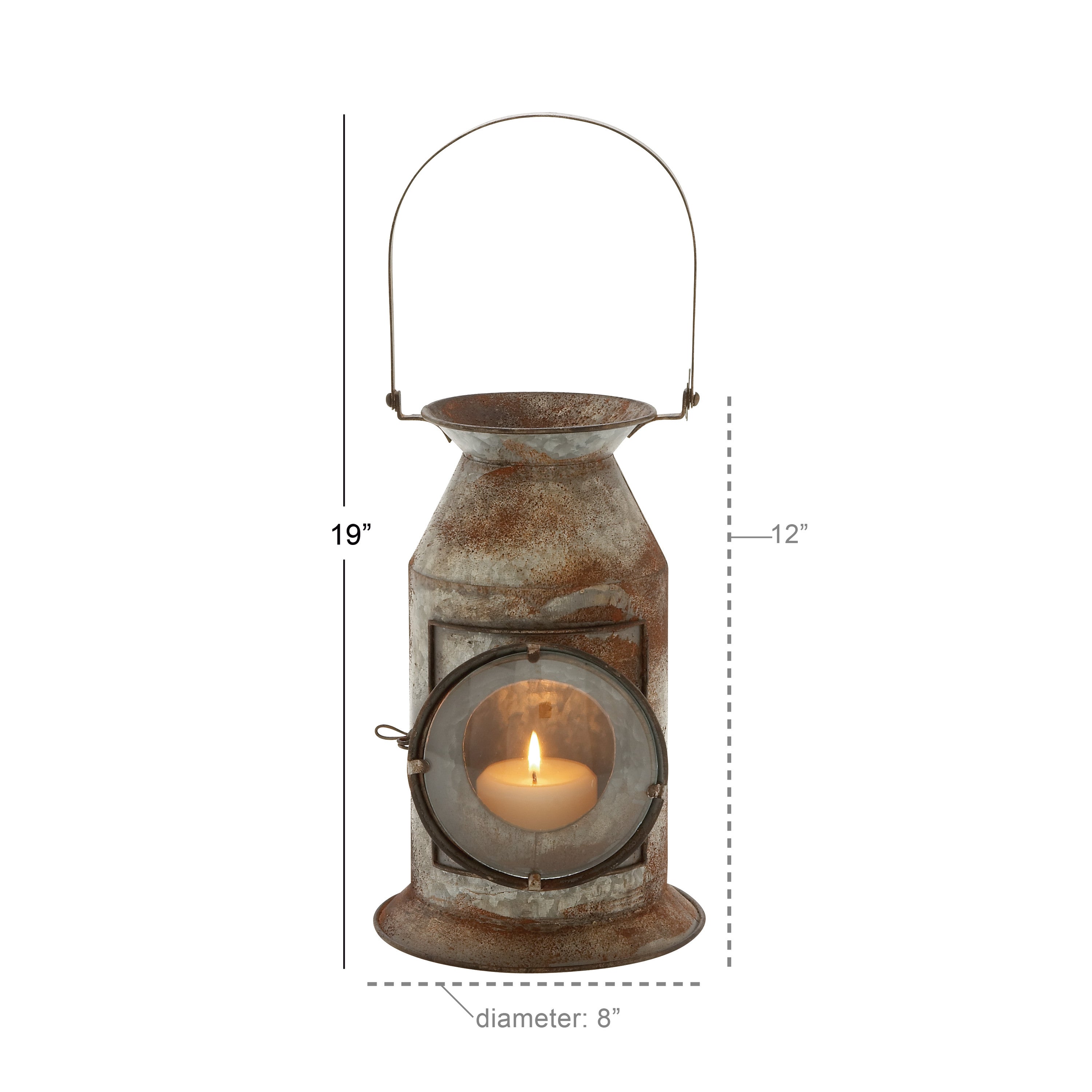 DecMode Gray Metal Candle Lantern with Handle