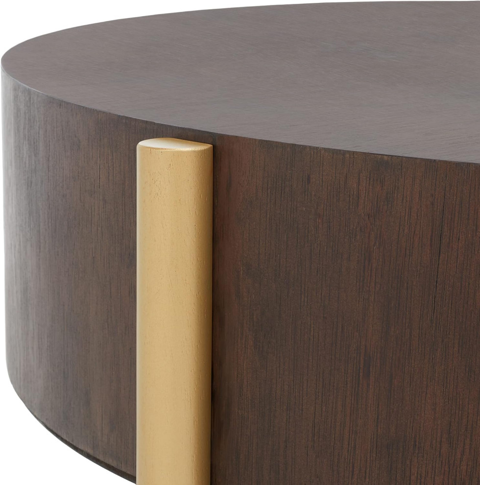 Elegant Coffee Table  Golden Metal Legs With Thick Round Wooden Top   Contemporary   Coffee Tables   by Decor Love  Houzz