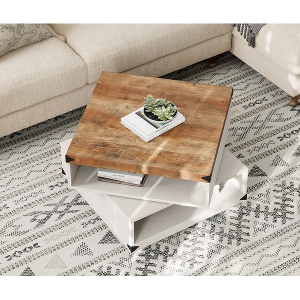 Square Coffee Table with Rotating Tabletop， Accent Center Table